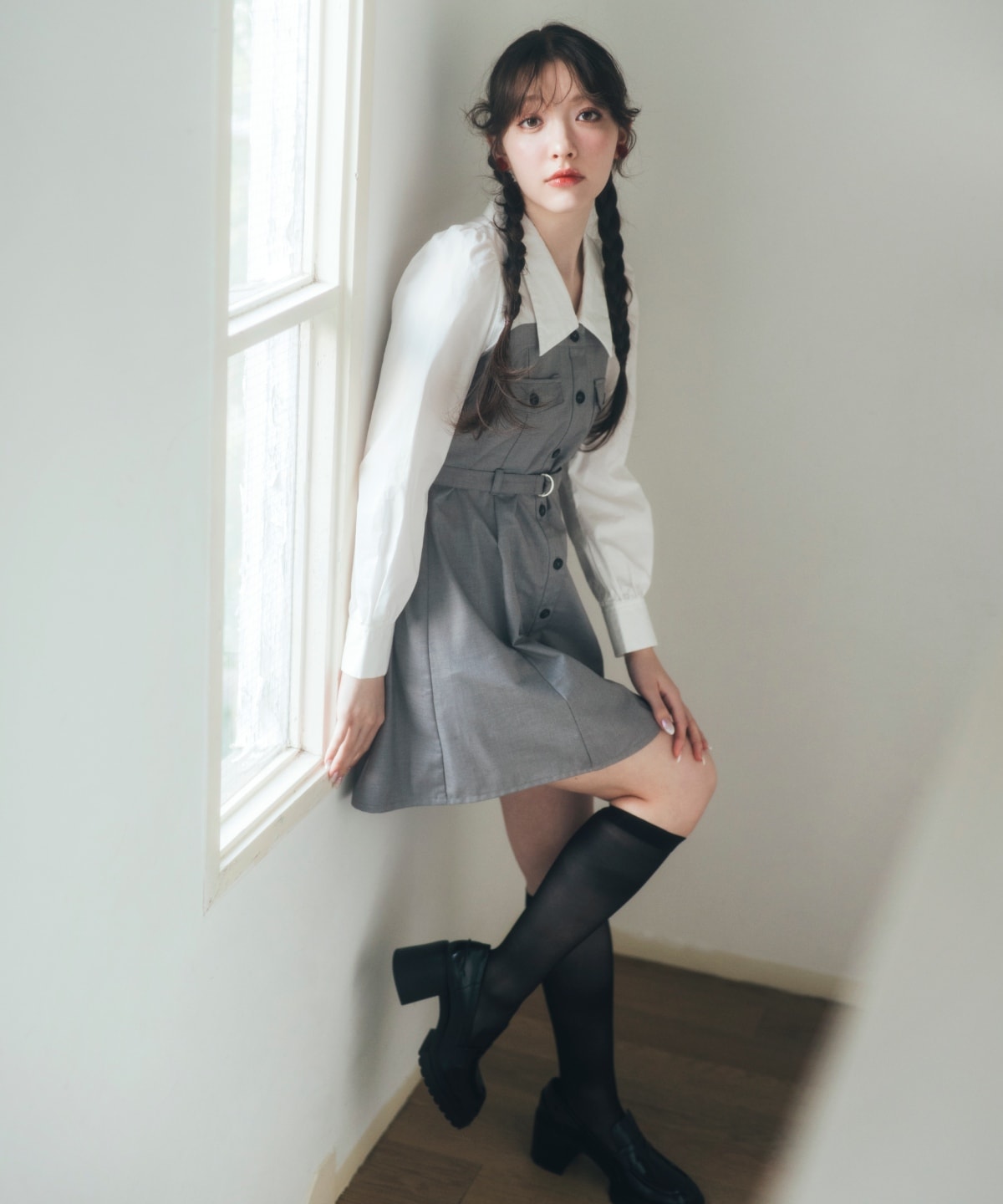 レイヤードデザインミニシャツワンピース