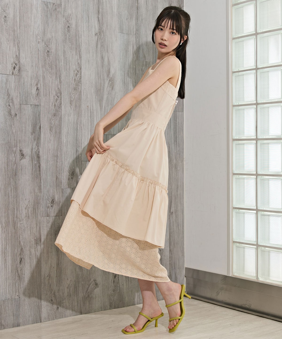 コットンレースティアードワンピース