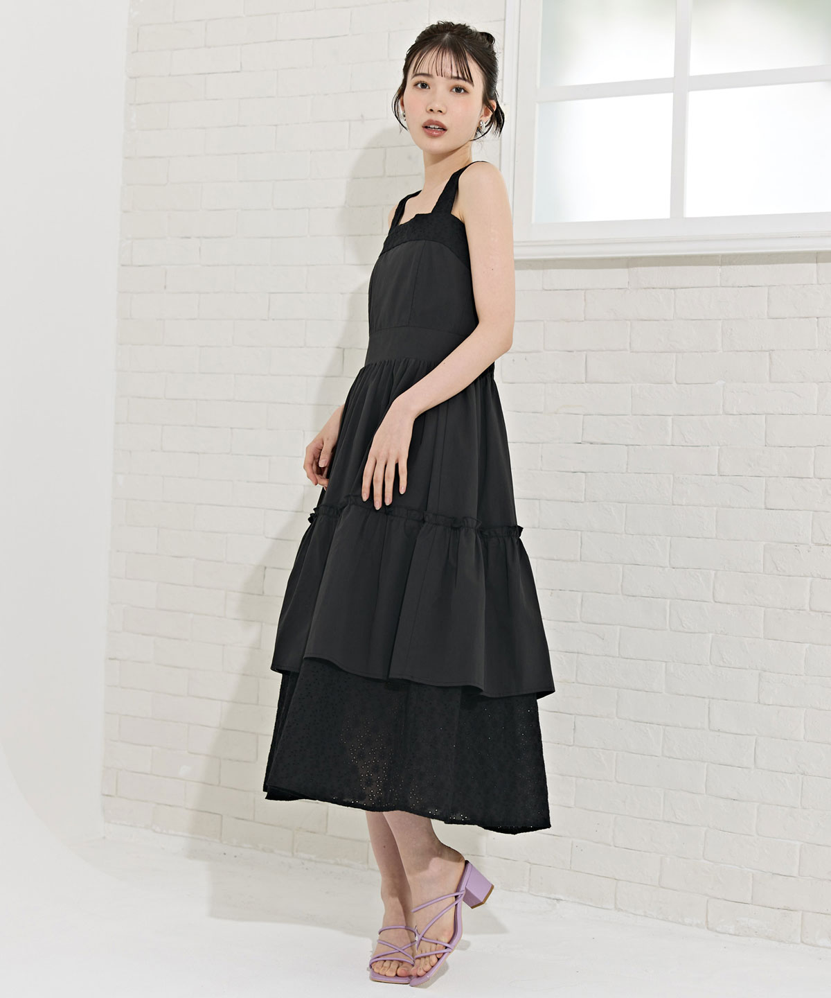 コットンレースティアードワンピース