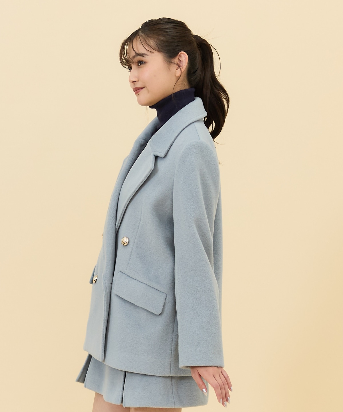 【セットアップ可能】カットメルトンダブルショートコート