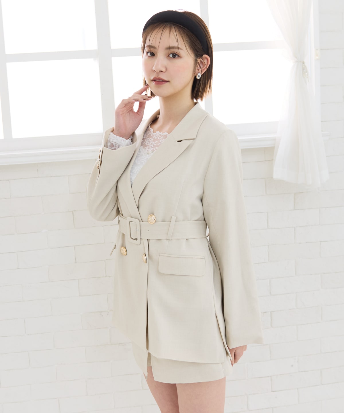 【セットアップ可能】ベルテッドダブルジャケット