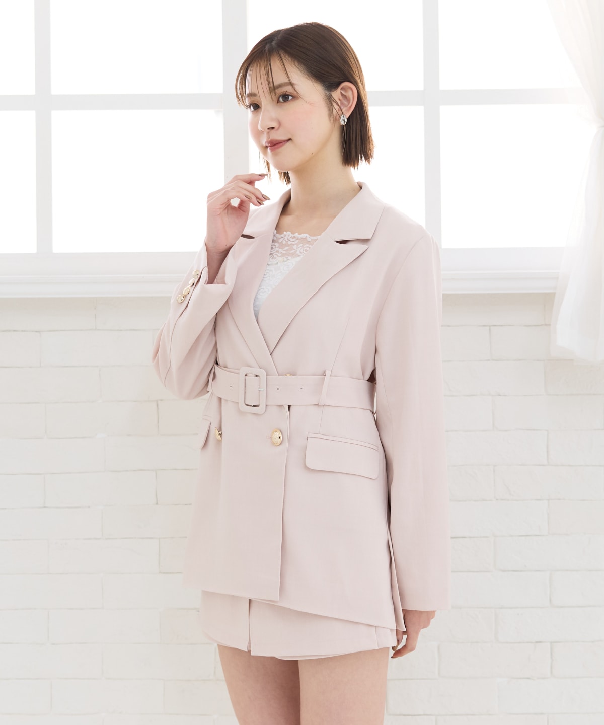 【セットアップ可能】ベルテッドダブルジャケット