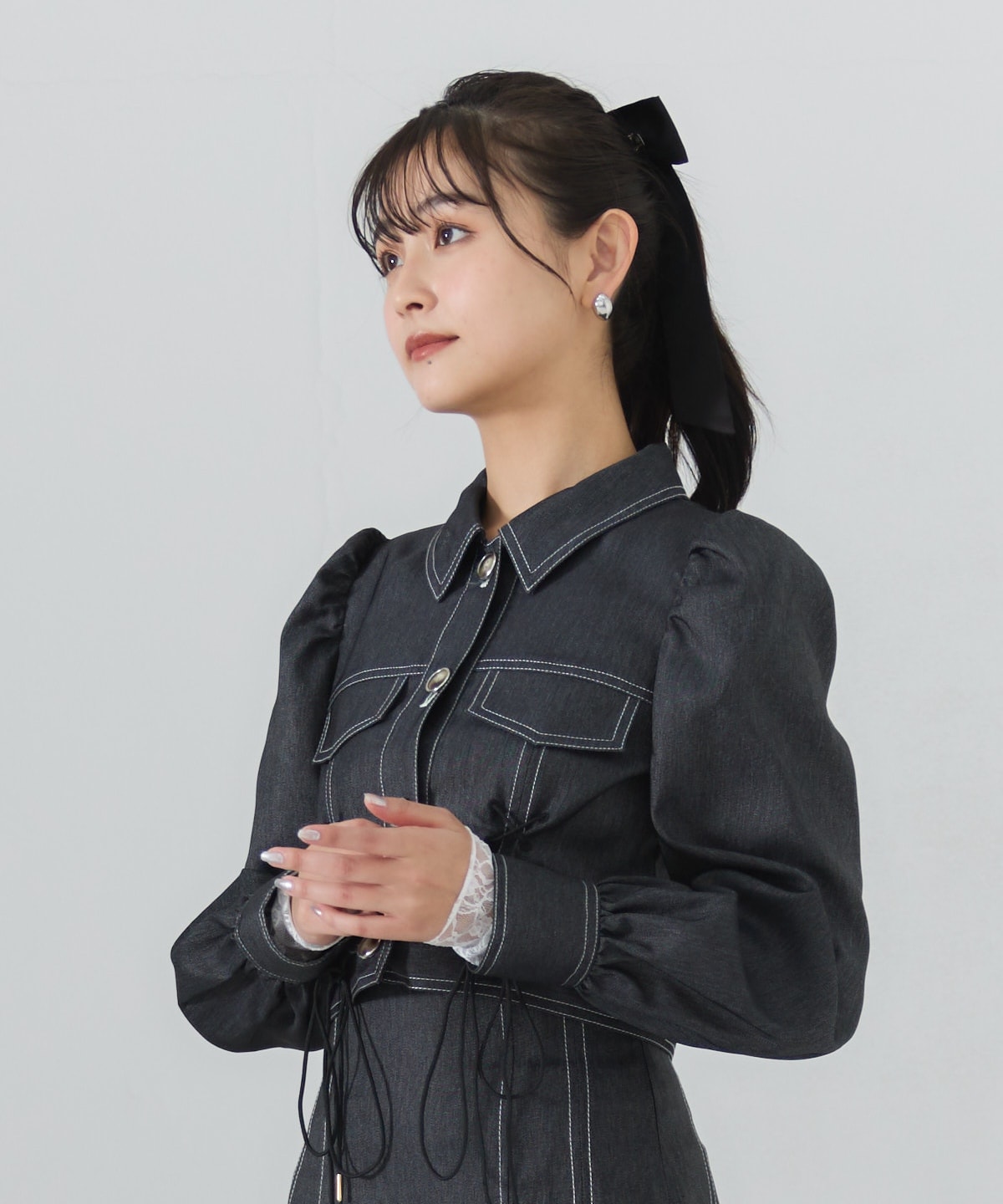 【セットアップ可能】デニムライクレースアップショートジャケット