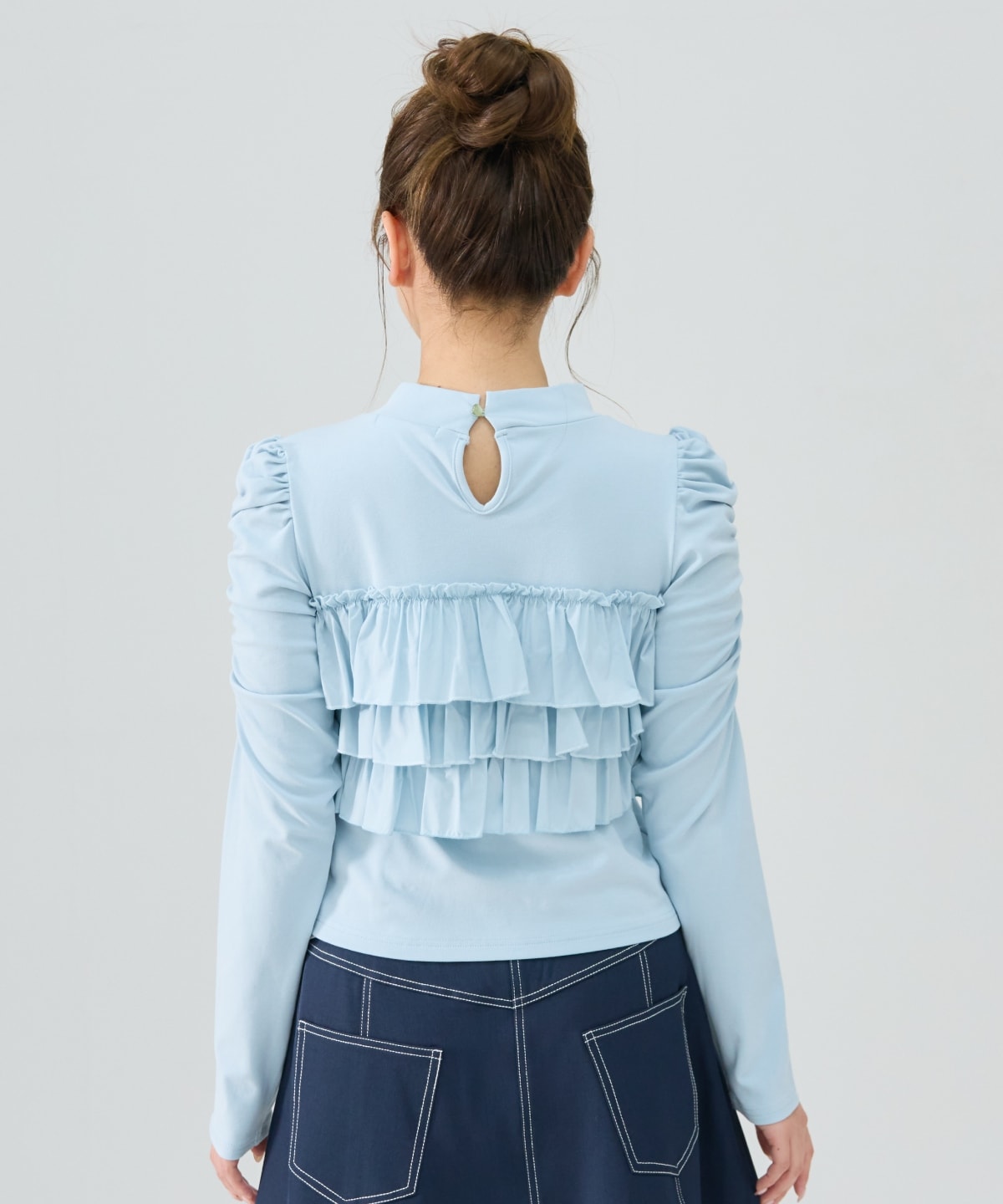 異素材フリルトップス