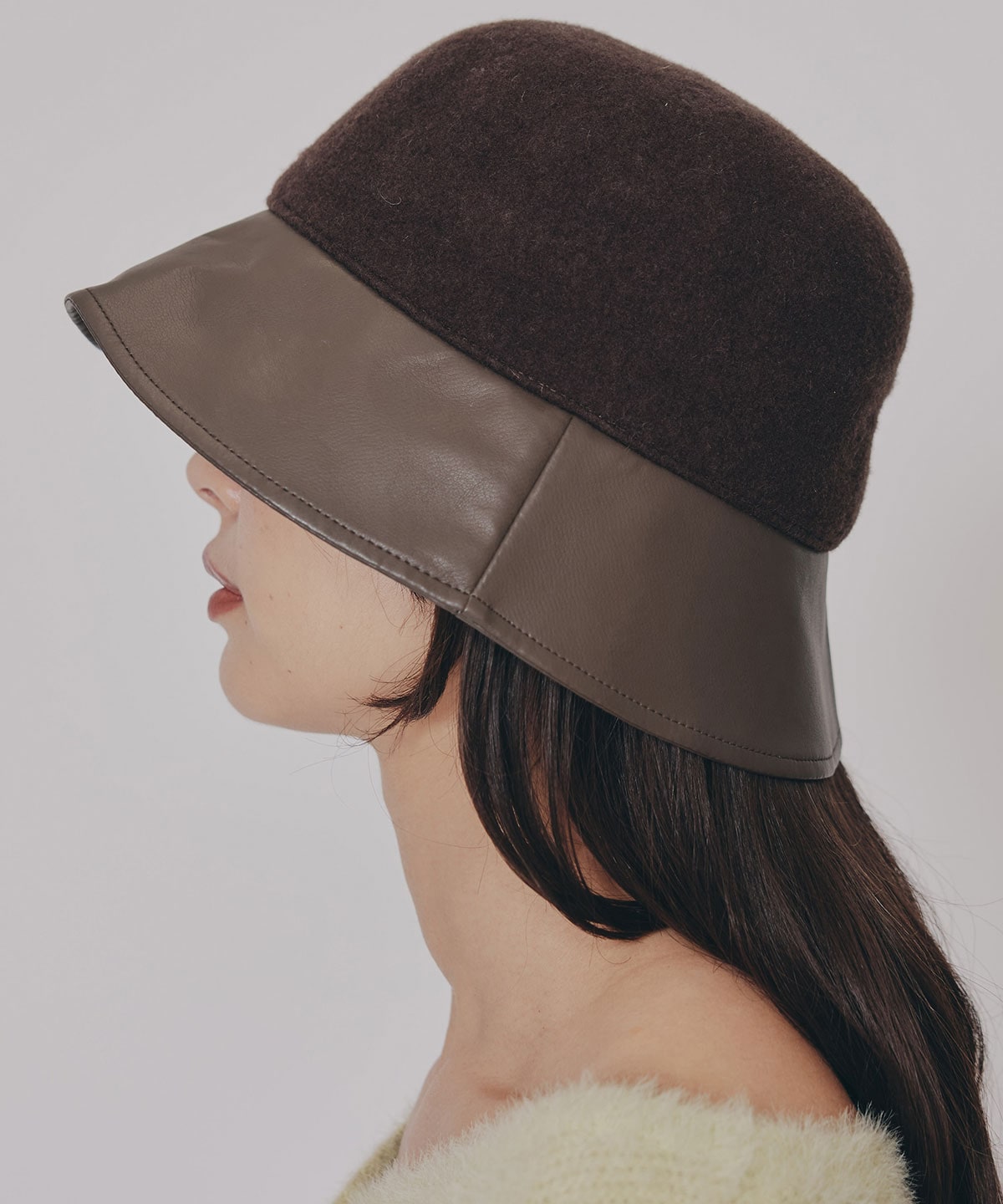 レザーコンビバケットハット