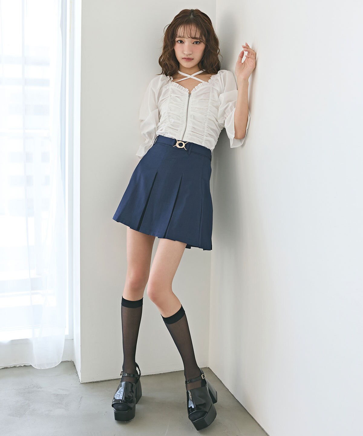 フロントZIPクロスギャザーブラウス