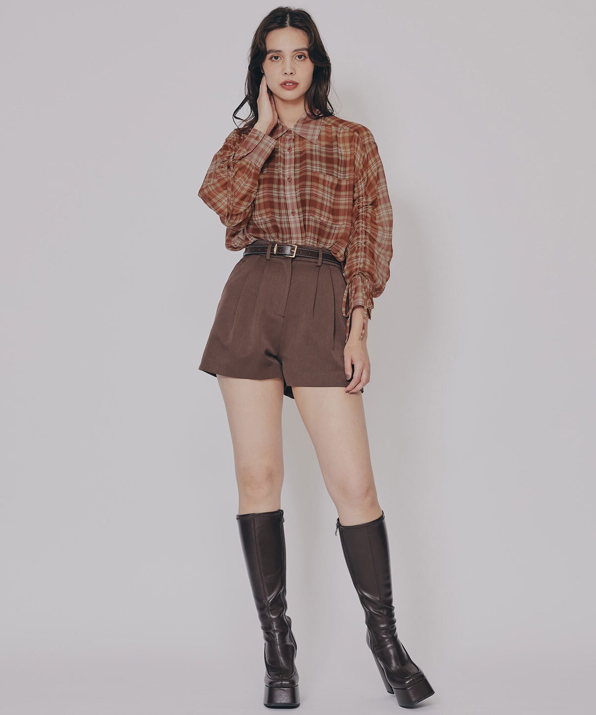 シアーチェックドロストスリーブシャツ