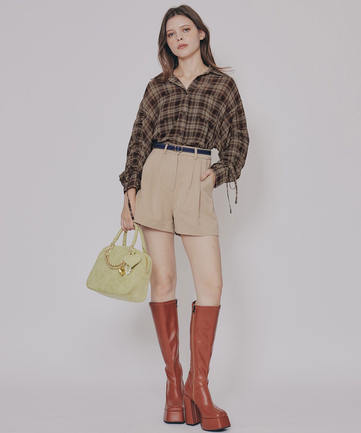 シアーチェックドロストスリーブシャツ