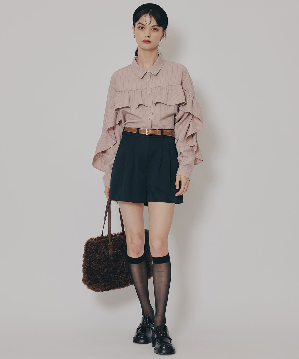 フリルラインストライプブラウス