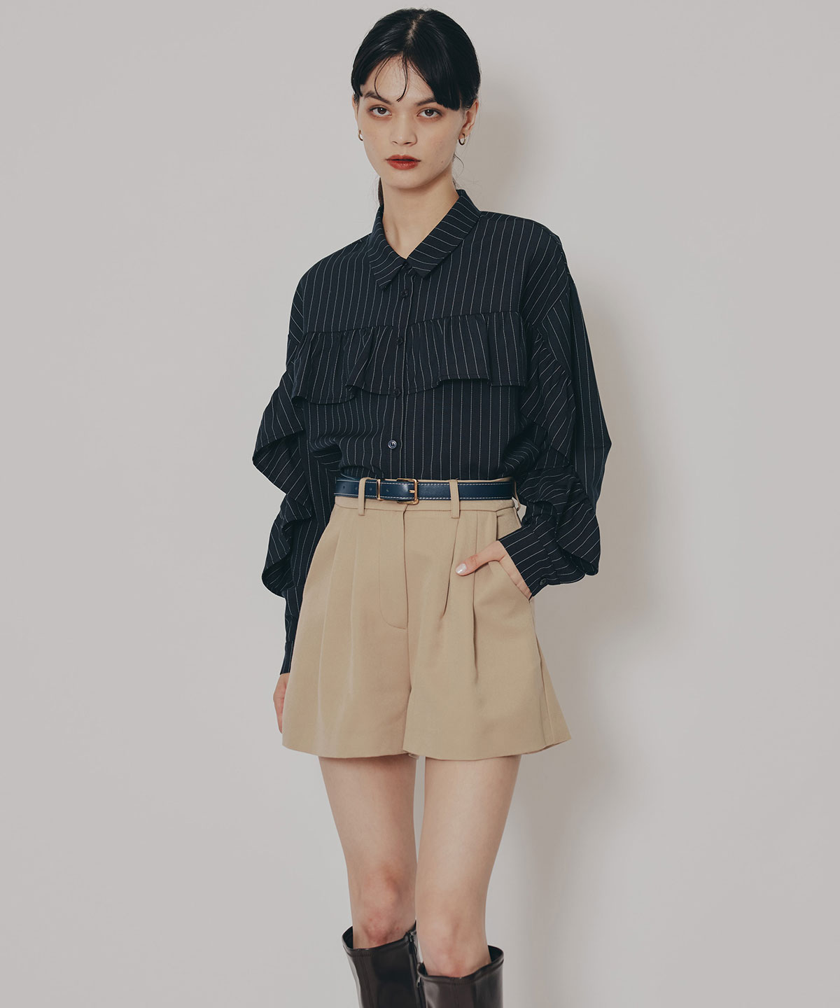 フリルラインストライプブラウス