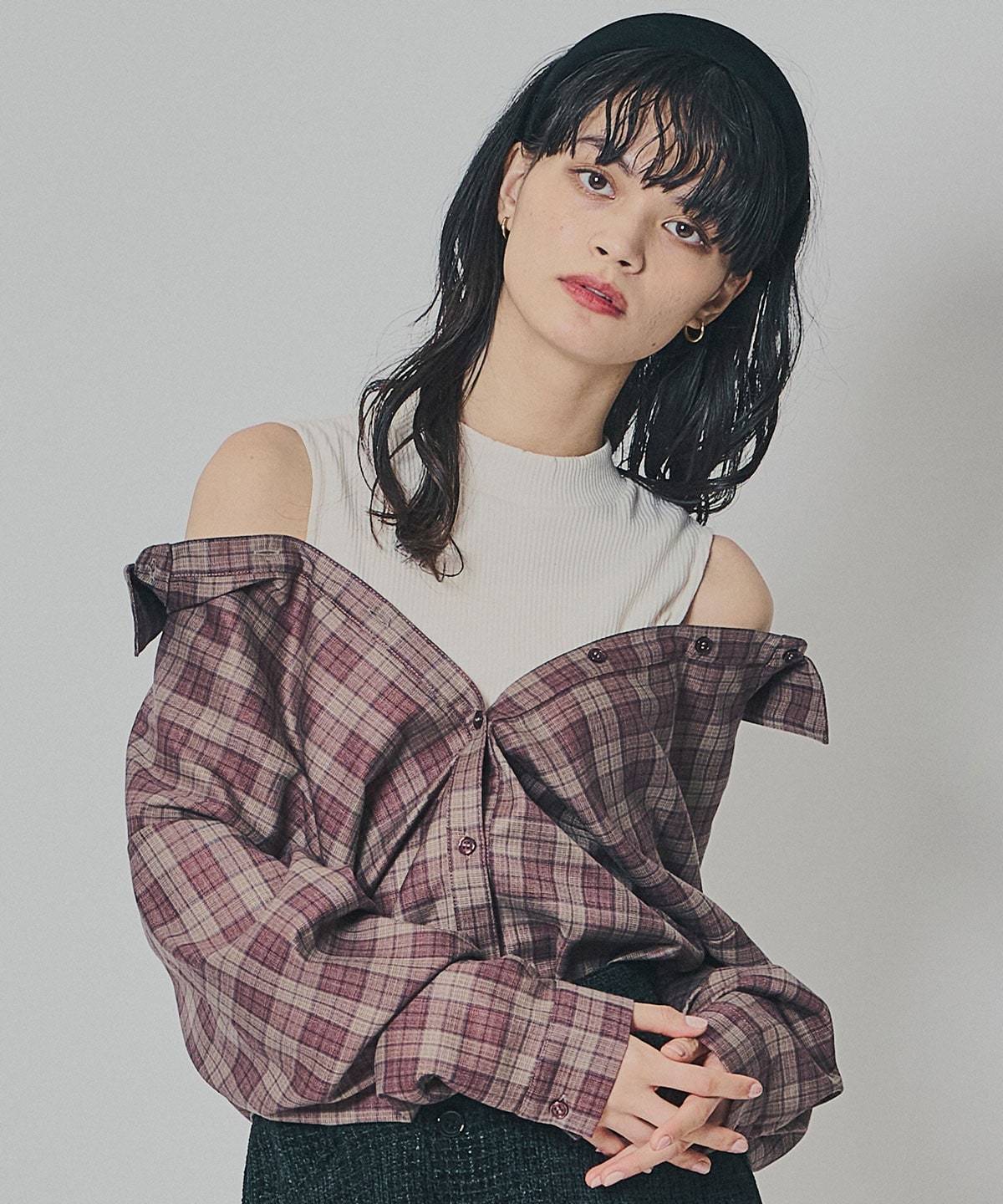 マルチウェイオフショルチェックシャツ×タンクトップ