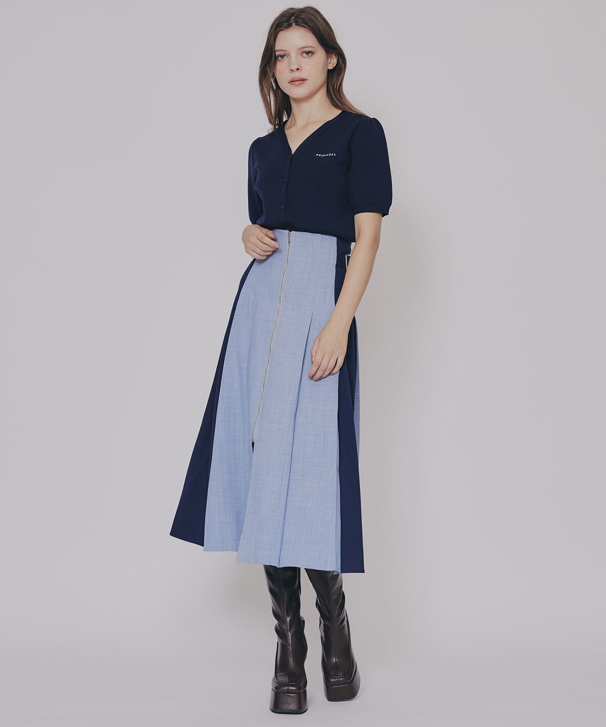 フロントジップバイカラーミディスカート