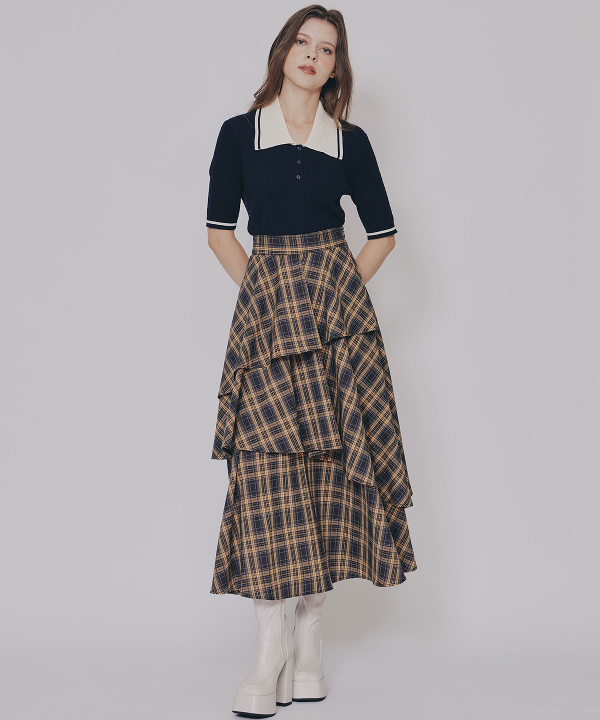 タータンチェックティアードスカート