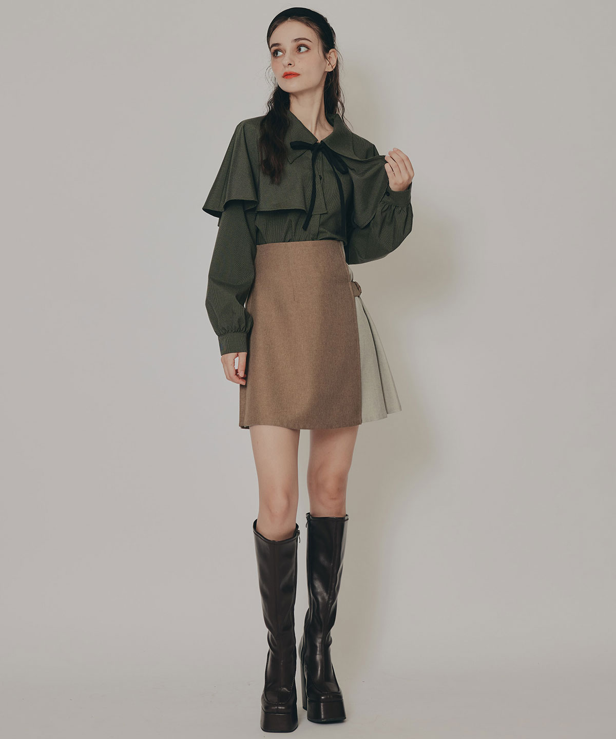 バイカラーアシメプリーツミニスカート