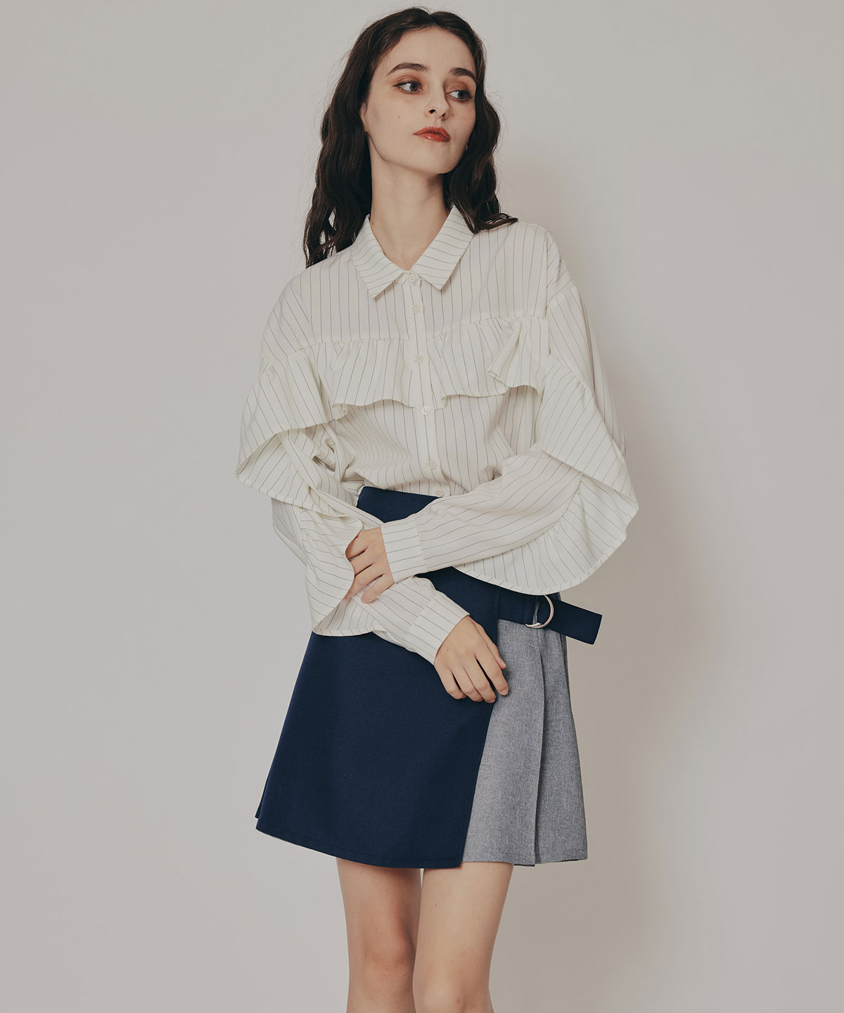 バイカラーアシメプリーツミニスカート