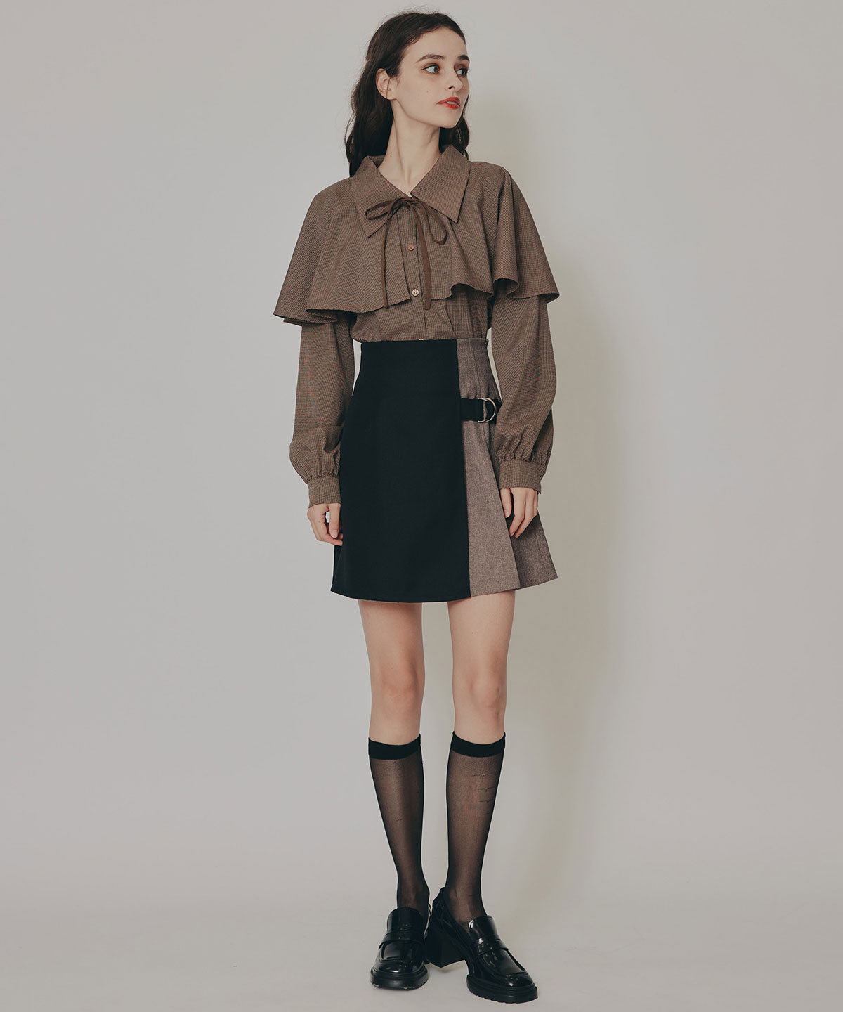 バイカラーアシメプリーツミニスカート