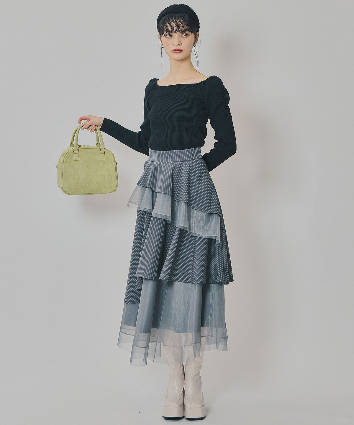 シアーMIXティアードスカート