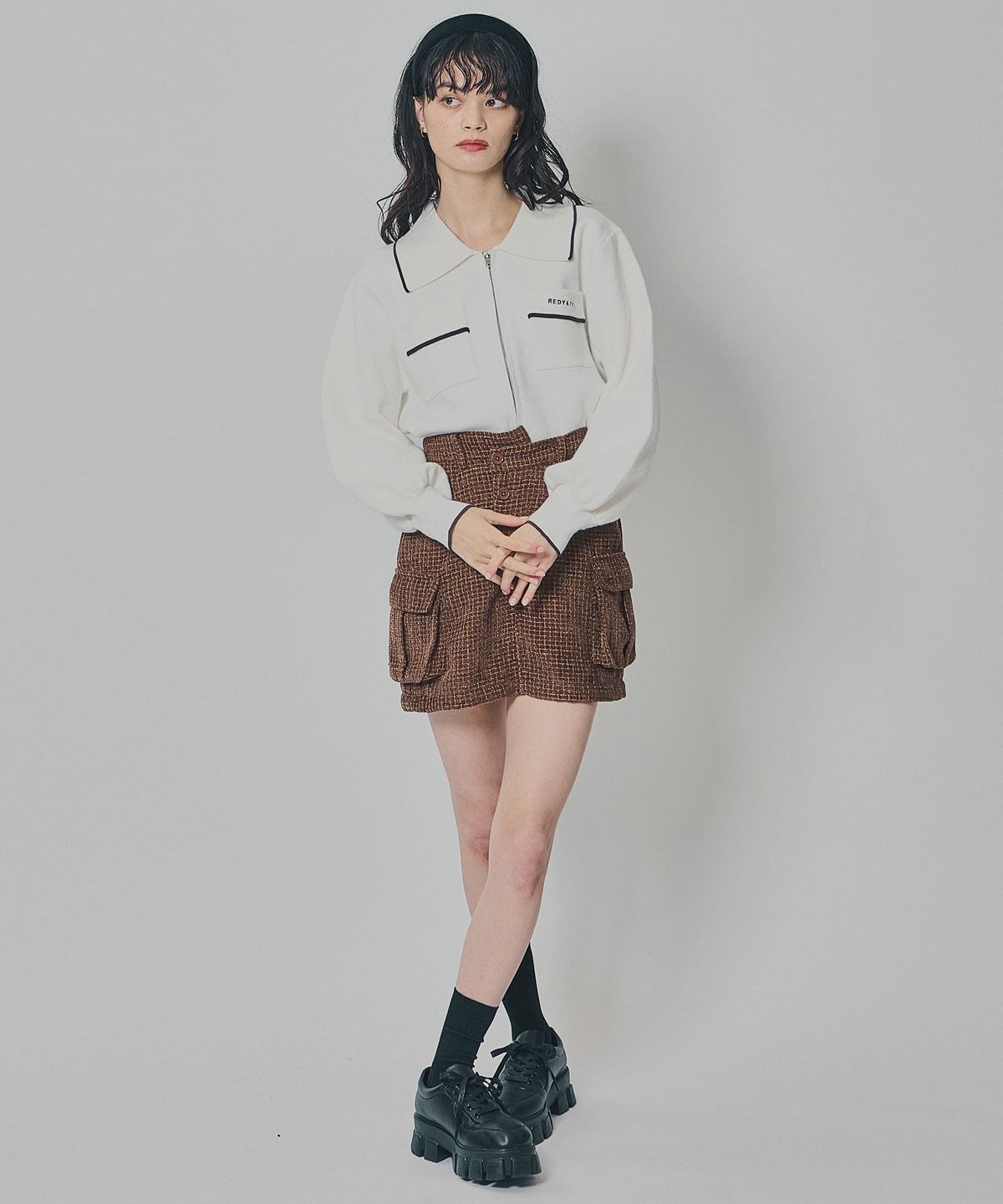 モールツイードカーゴミニスカート