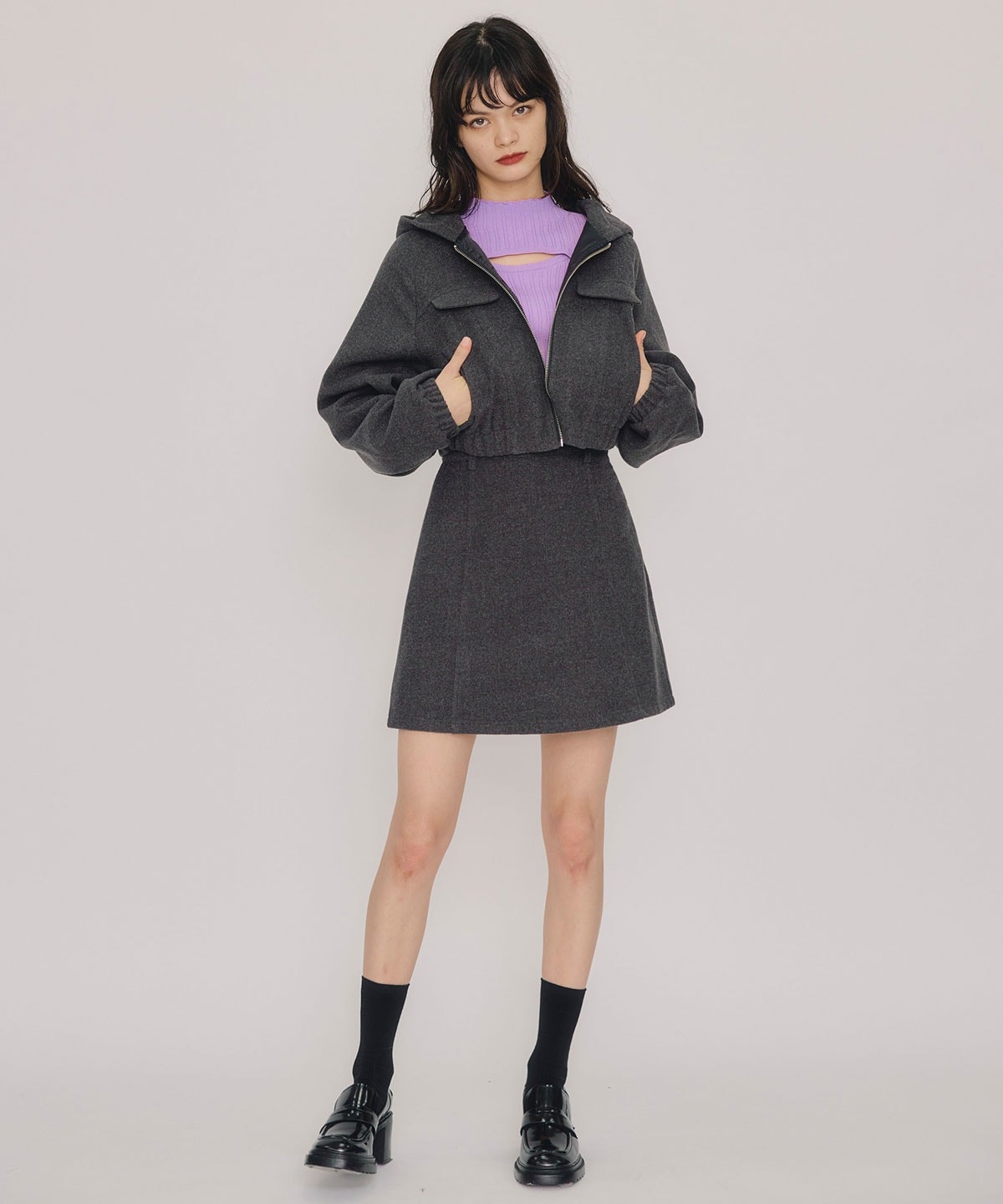 【セットアップ可能】ハイウエストフレアミニスカート