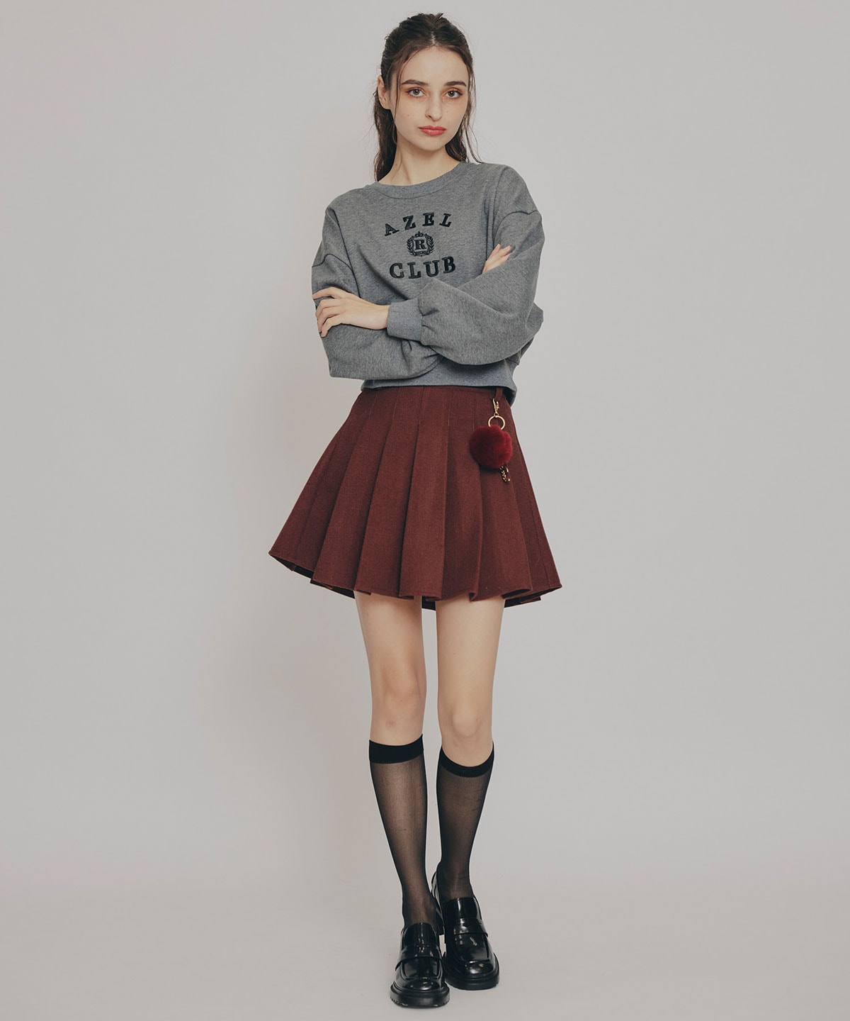 ファーチャームウールライクプリーツミニスカート