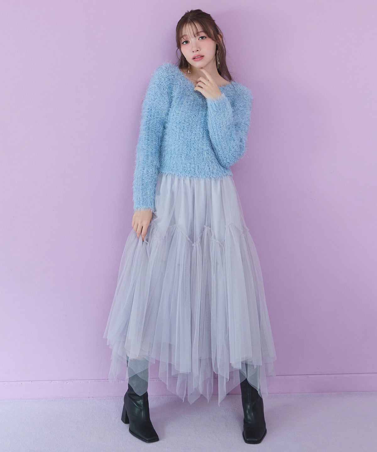 チュールフレアロングスカート