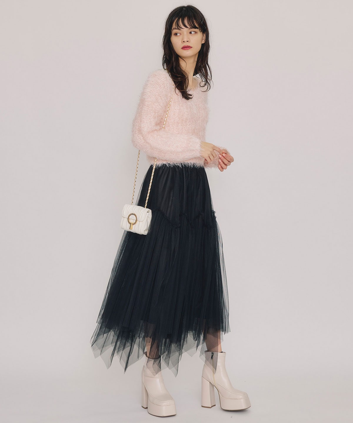 チュールフレアロングスカート