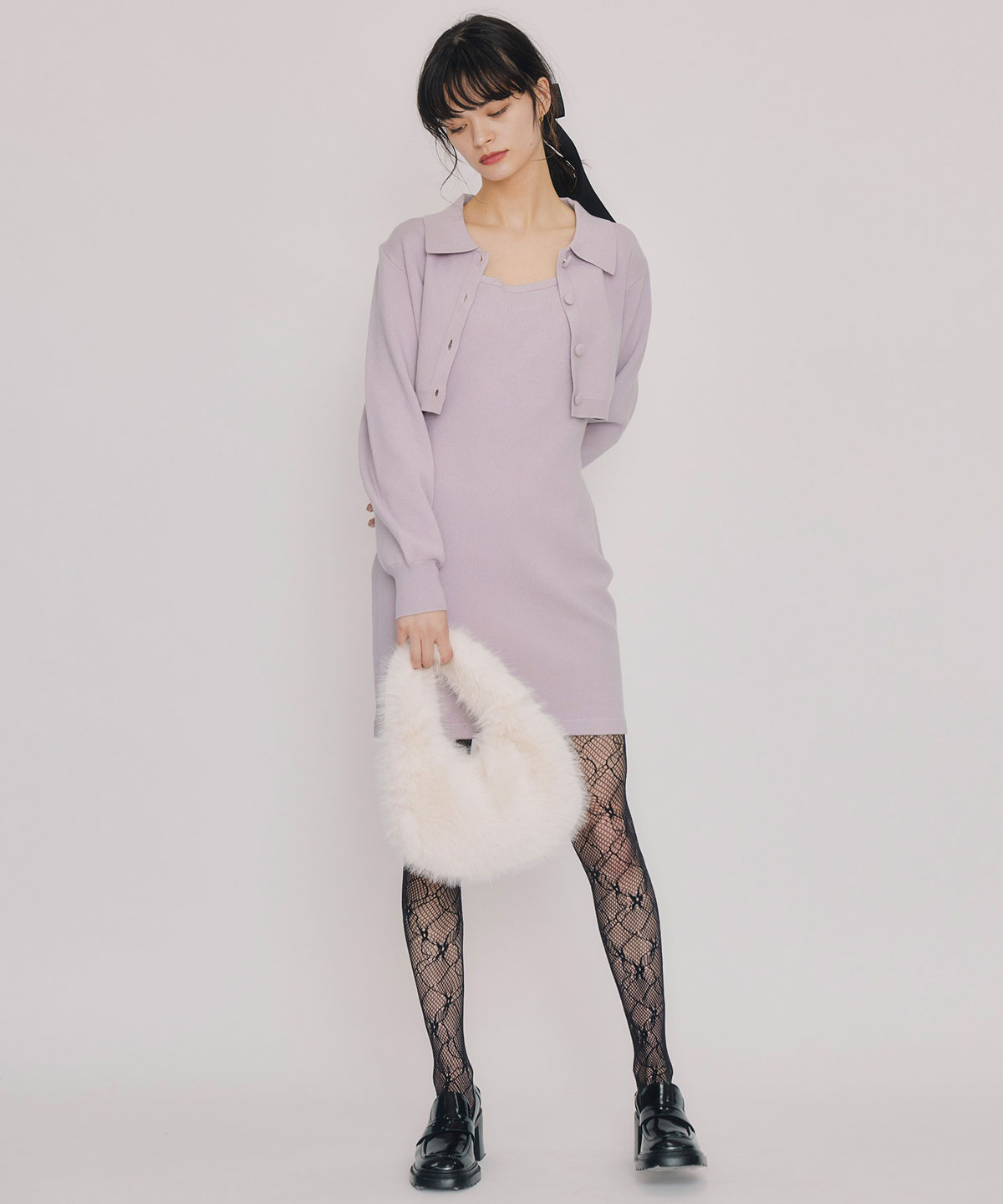 クラシカルニットカーディガン×キャミソールニットワンピースセットアップ