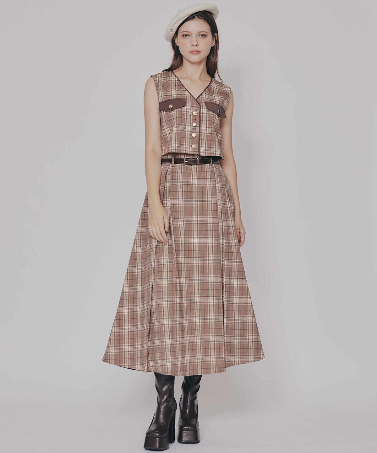 クラシカルチェックベスト&フレアスカートセットアップ