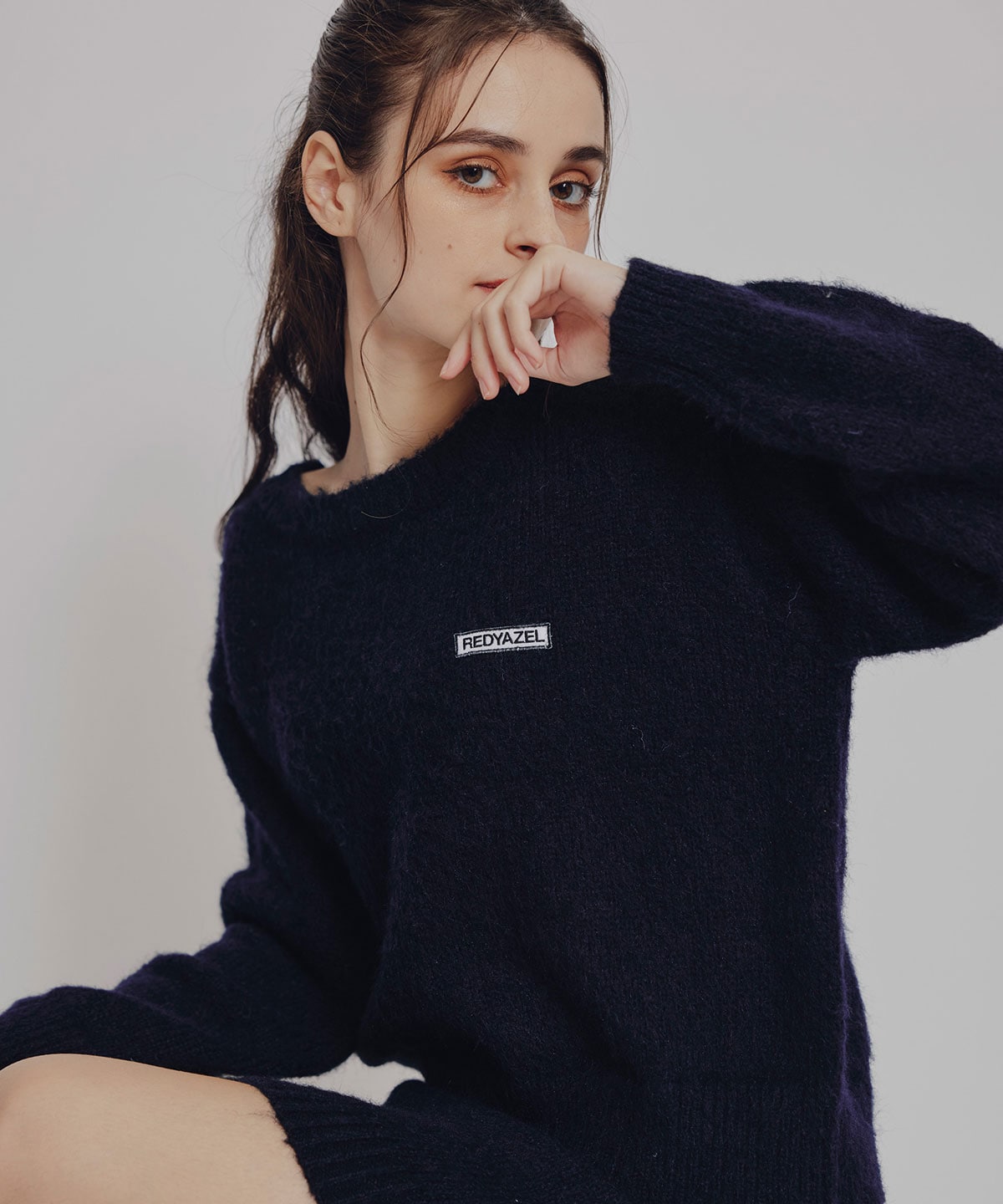 フラッフィニットボーダープルオーバー×タイトミニスカートセットアップ