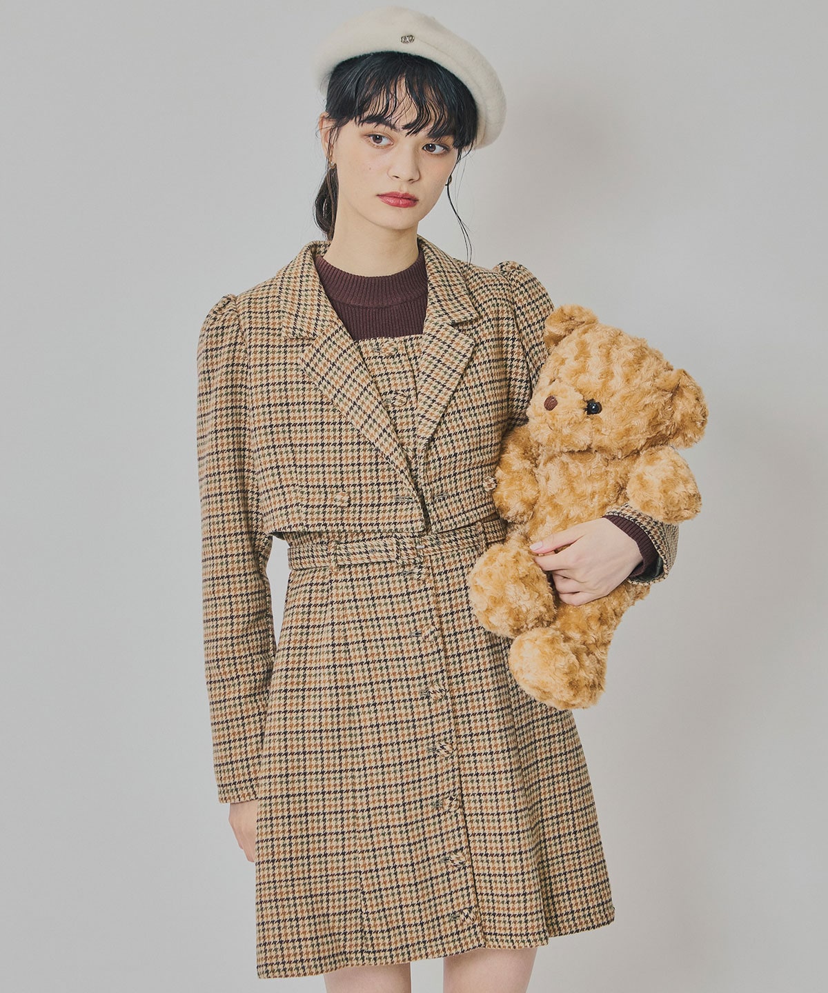 ハウンドトゥースショートジャケット×ミニワンピース