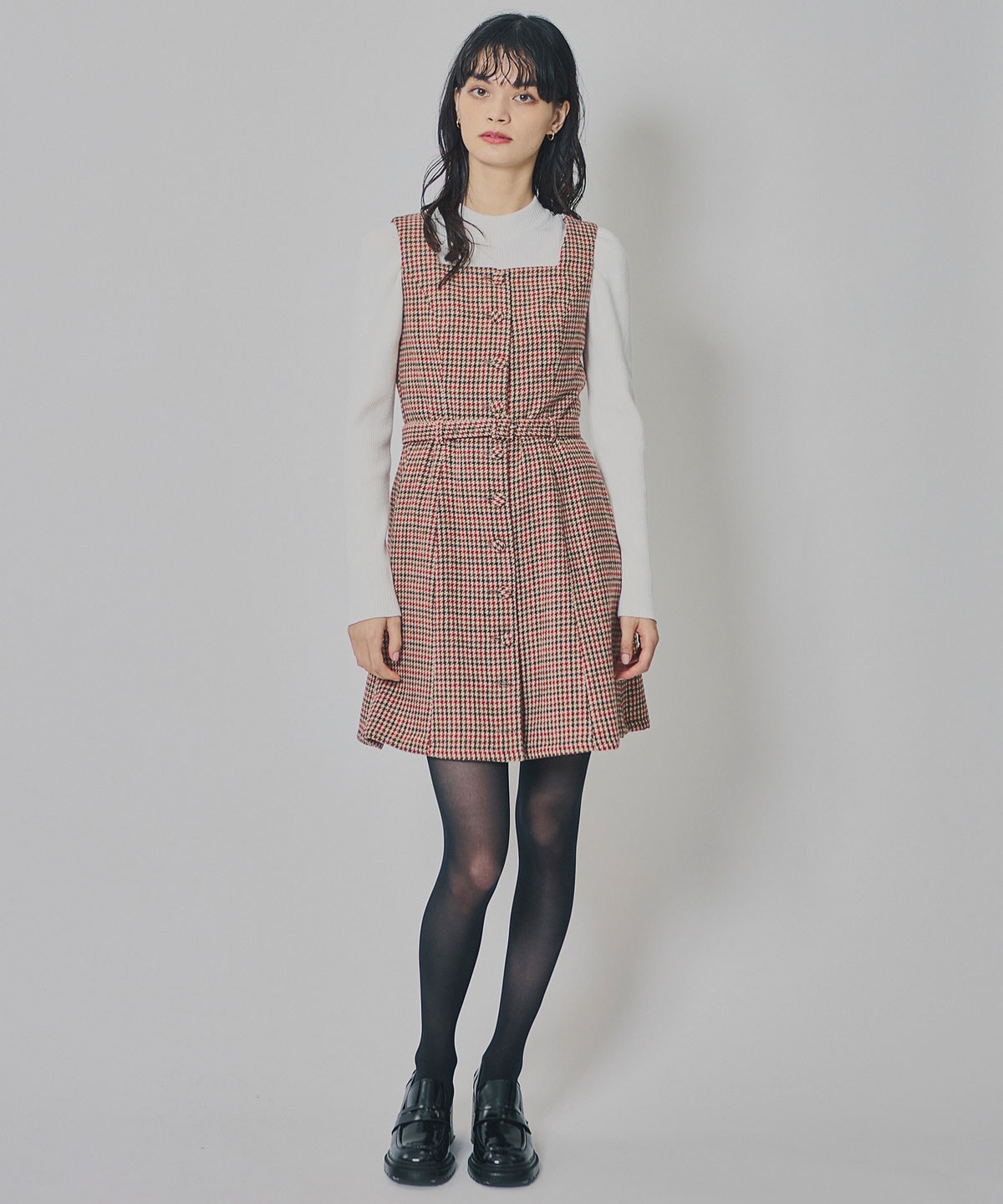 ハウンドトゥースショートジャケット×ミニワンピース