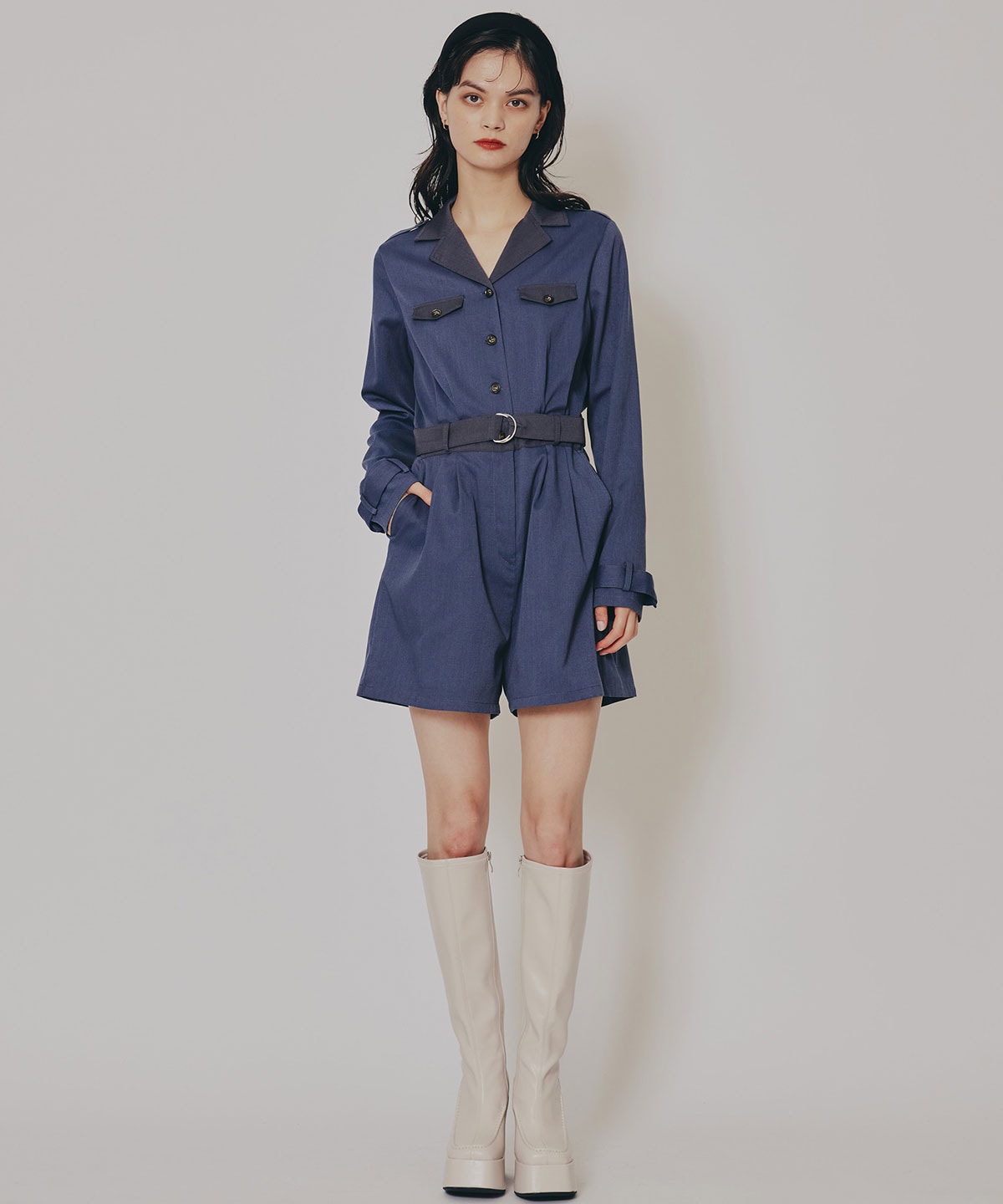 バイカラーベルトショートオールインワン