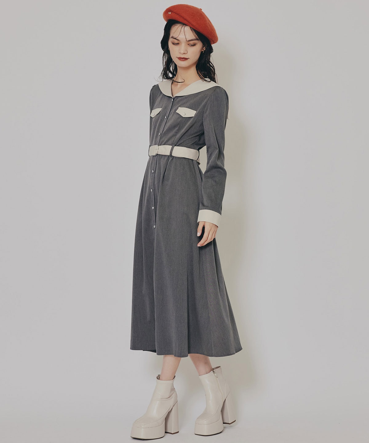 BIGセーラーカラーロングワンピース