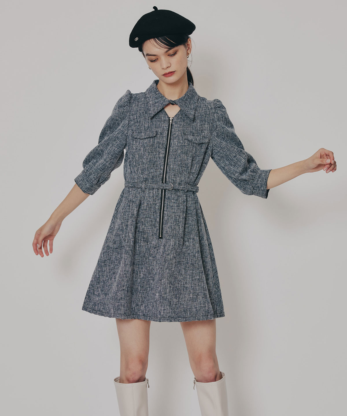 カラーミックスフロントZIPワンピース