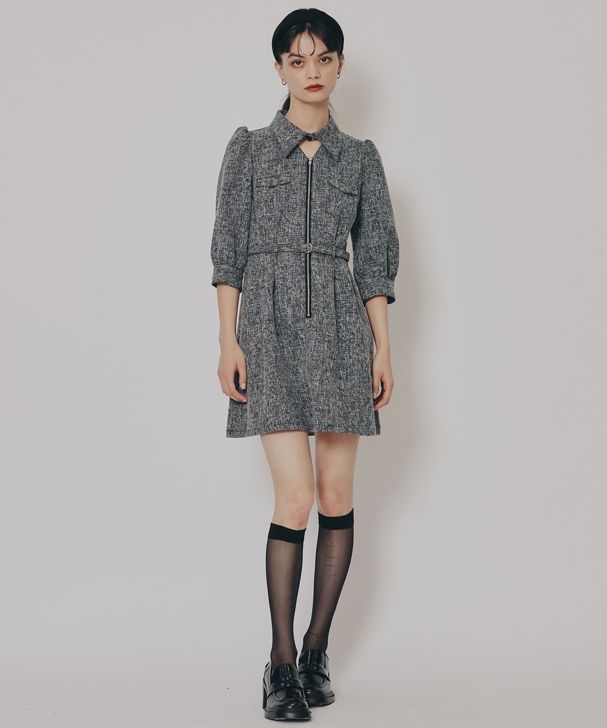 カラーミックスフロントZIPワンピース