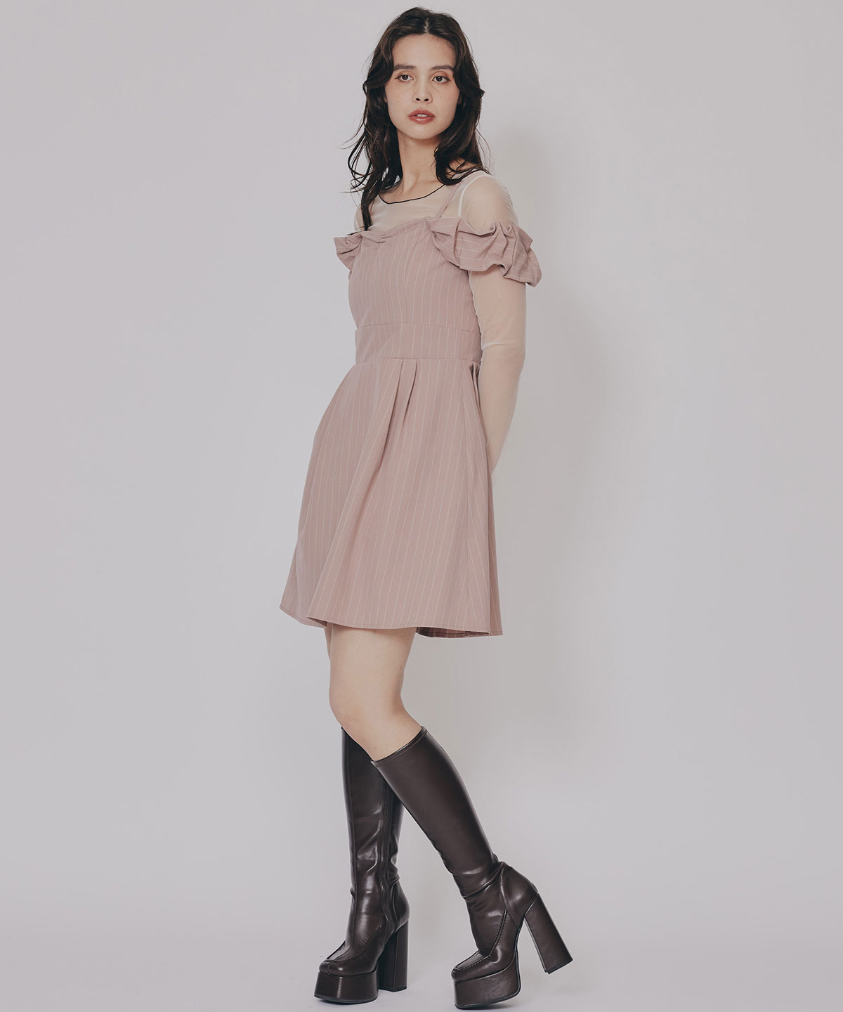 ストライプ2WAYフレアミニワンピース