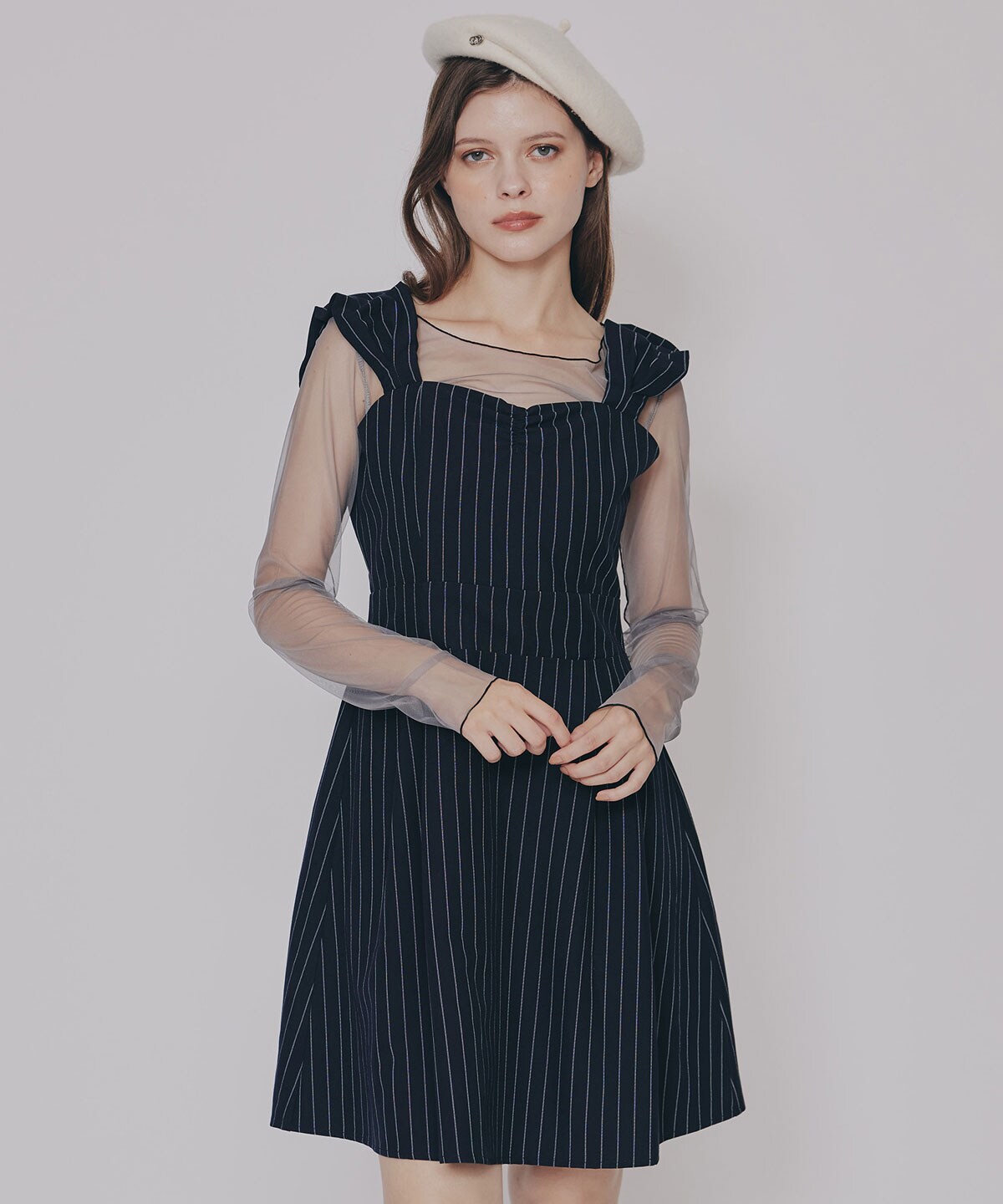 ストライプ2WAYフレアミニワンピース
