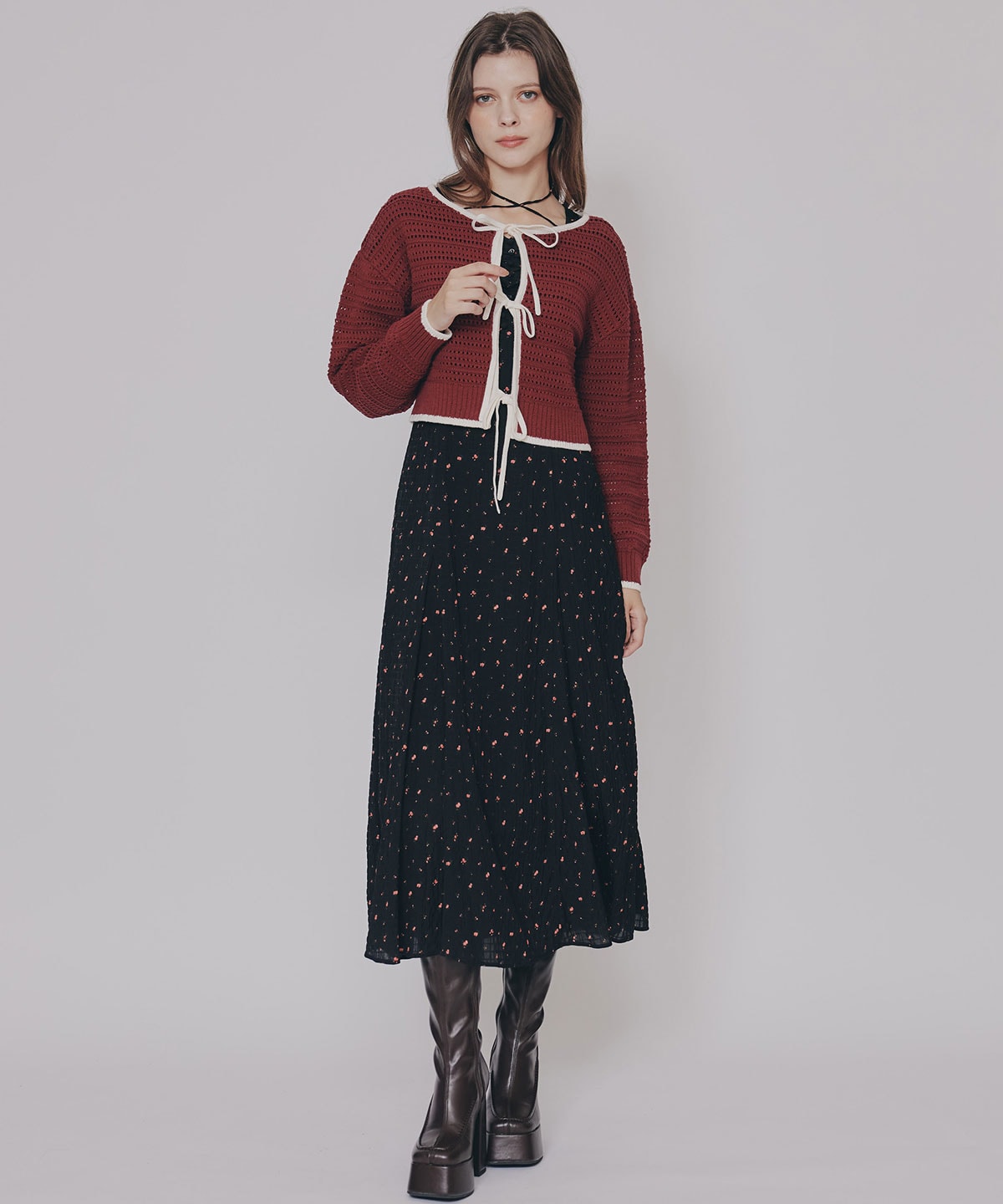 ミニフラワーイレヘムロングワンピース