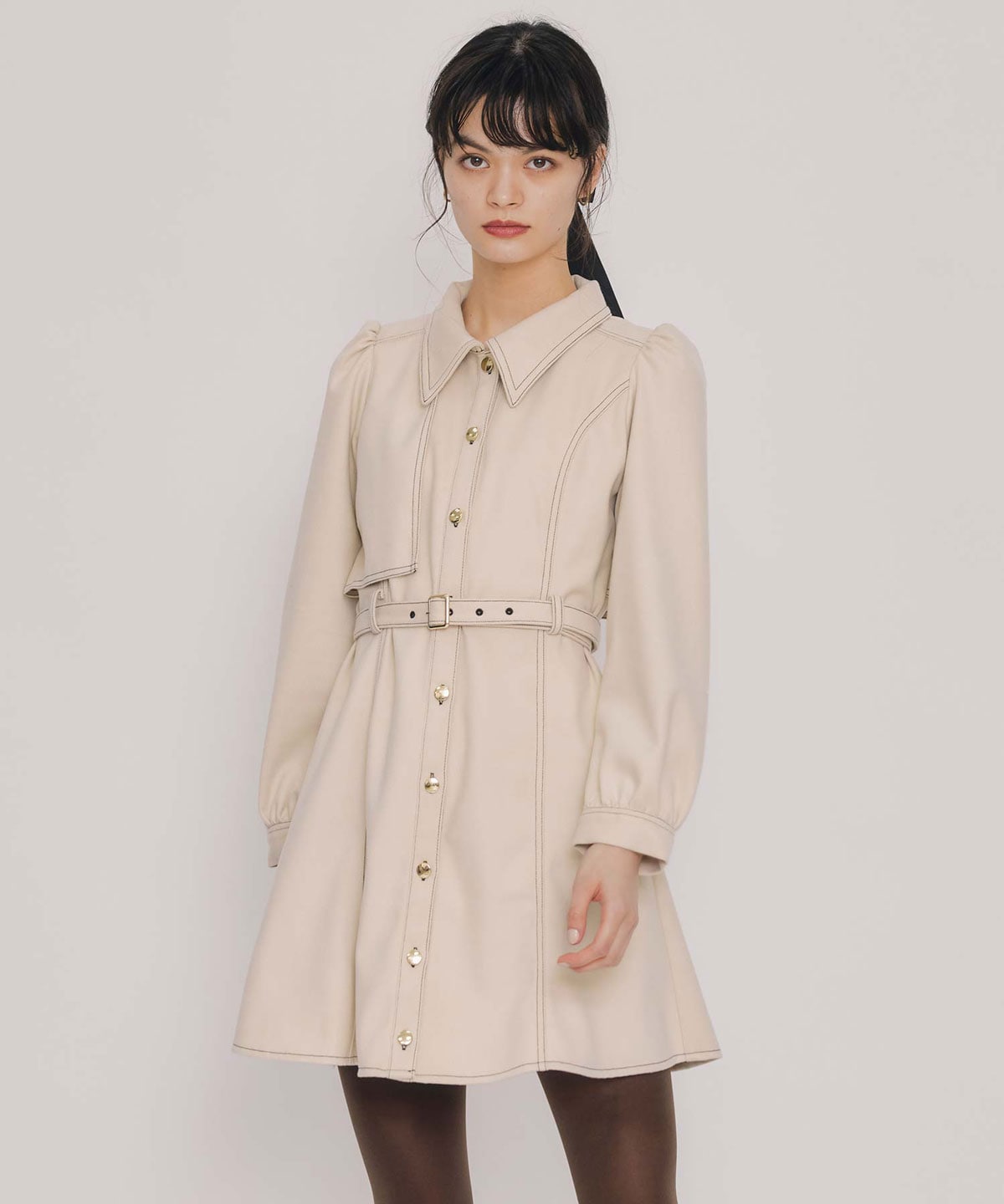 バイカラーステッチラインミニワンピース