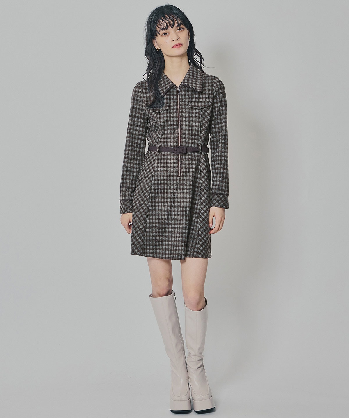 クラシカルチェックZIPミニワンピース
