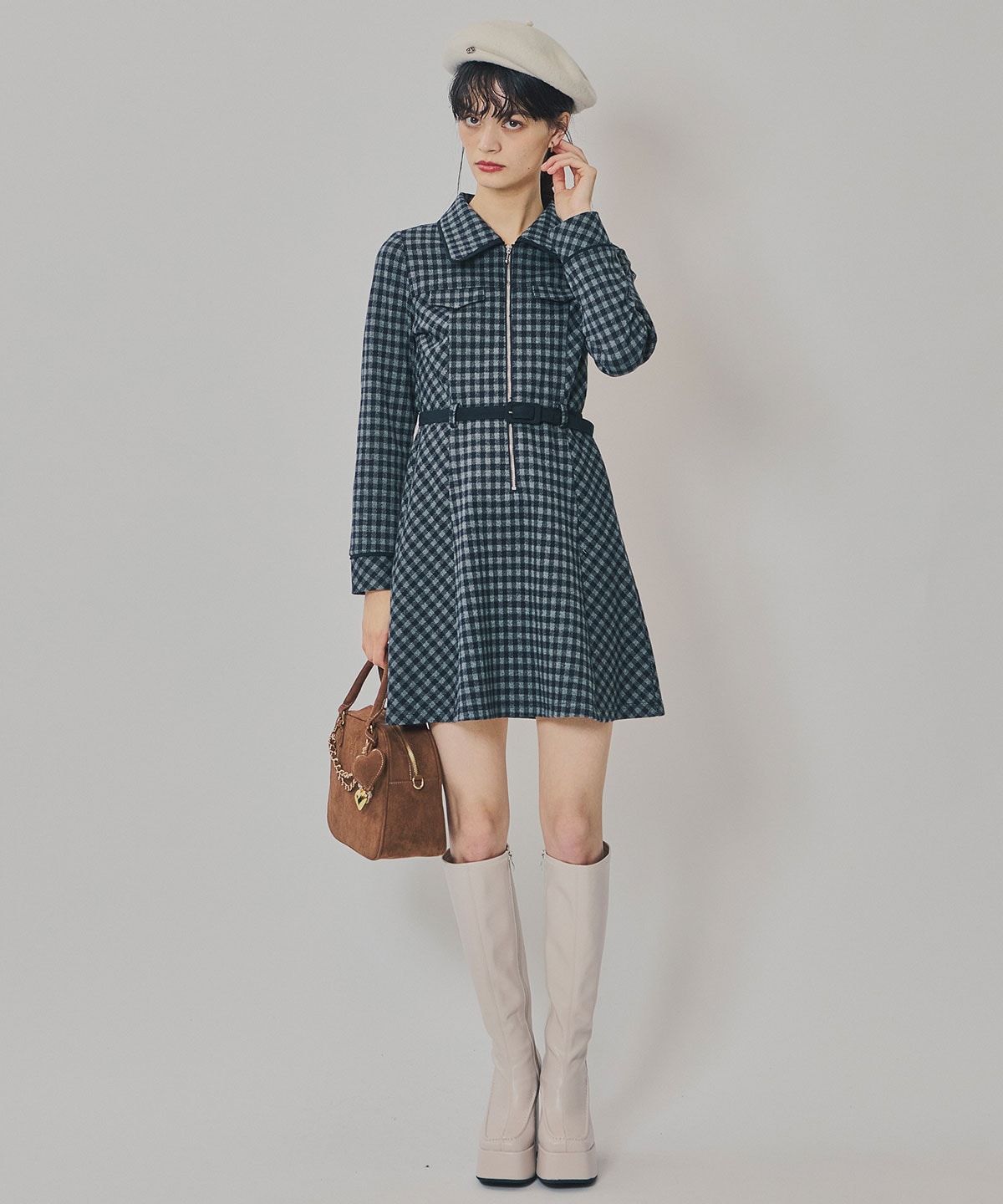 クラシカルチェックZIPミニワンピース
