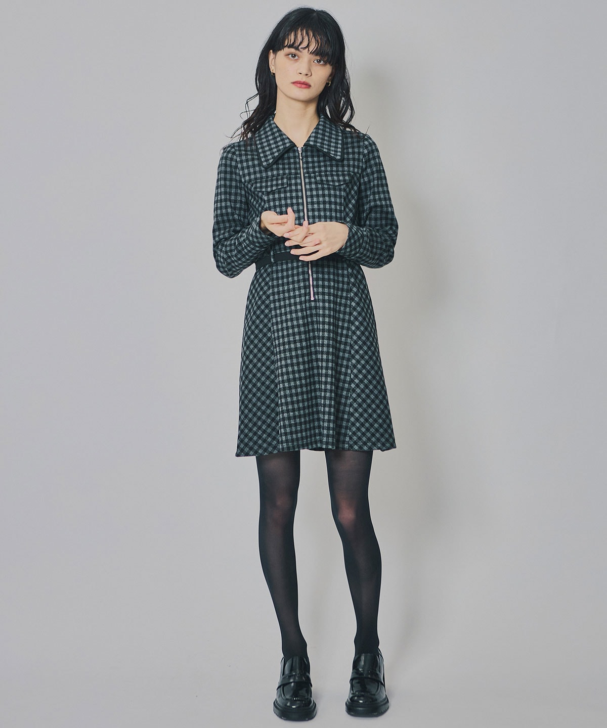 クラシカルチェックZIPミニワンピース