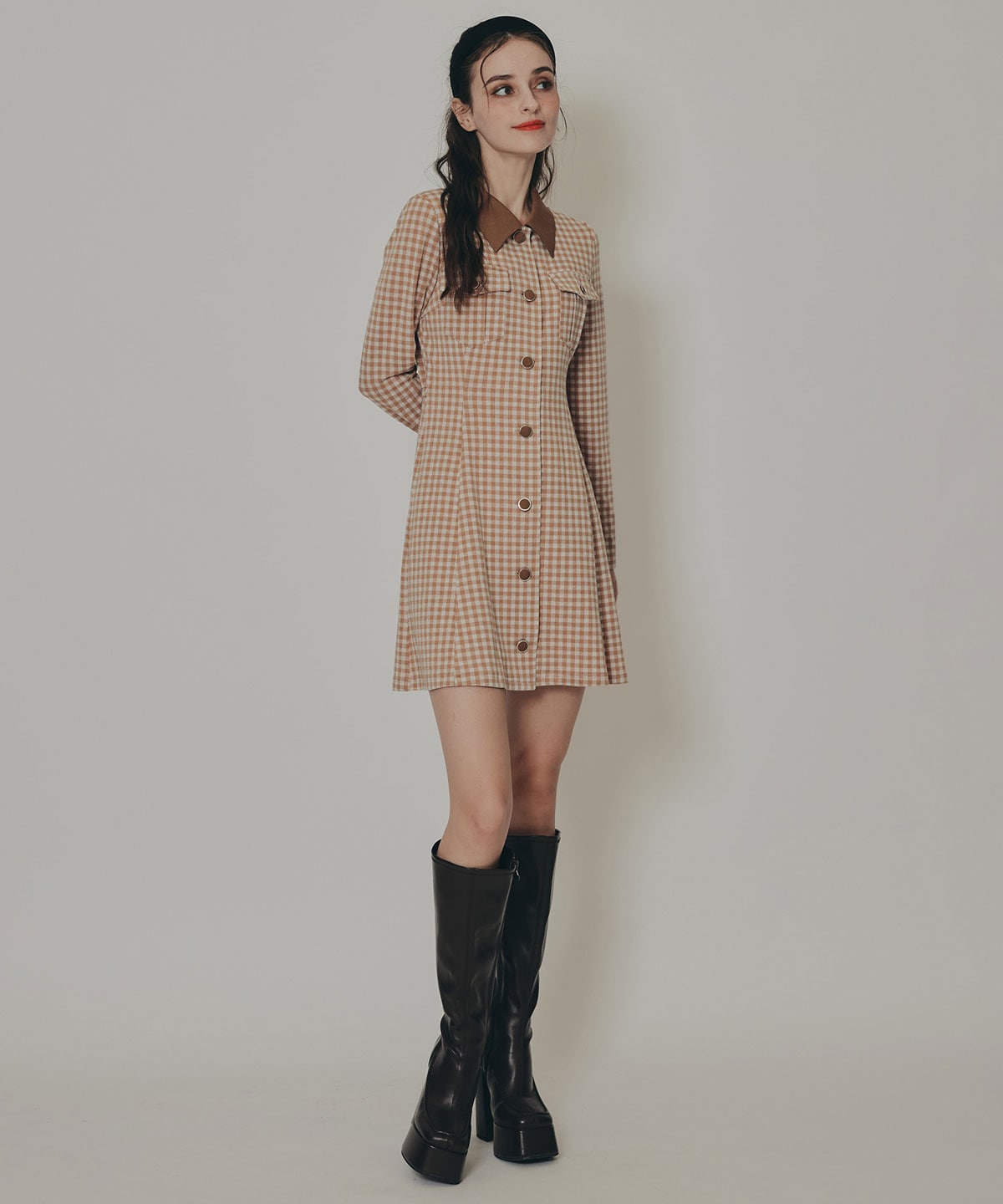 チェックバイカラーカットミニワンピース