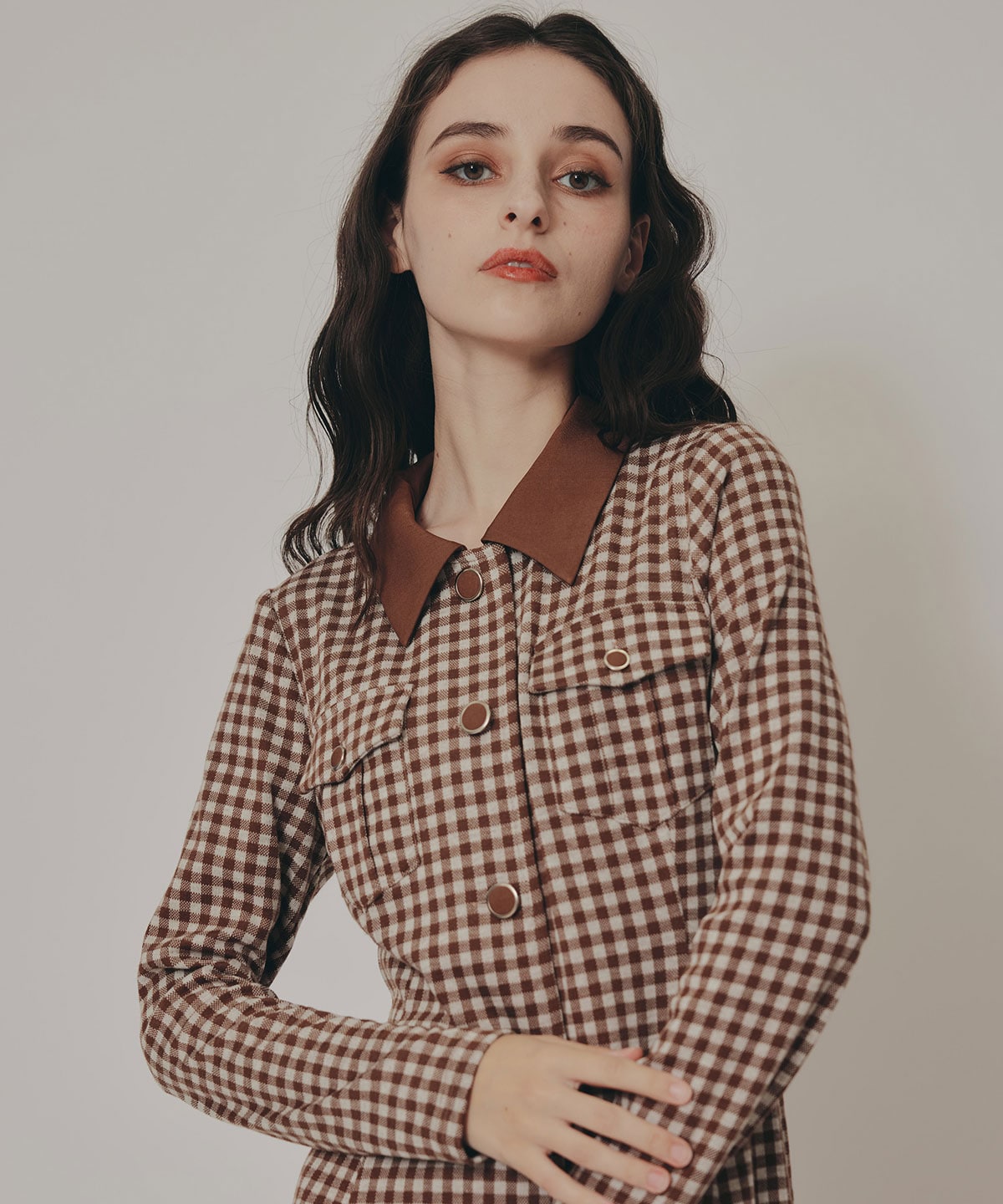 チェックバイカラーカットミニワンピース