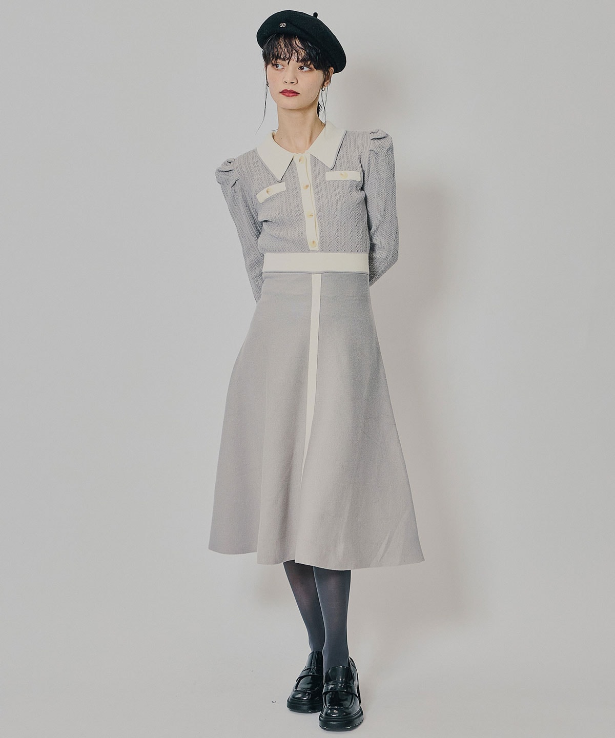 マルチケーブルバイカラーニットワンピース