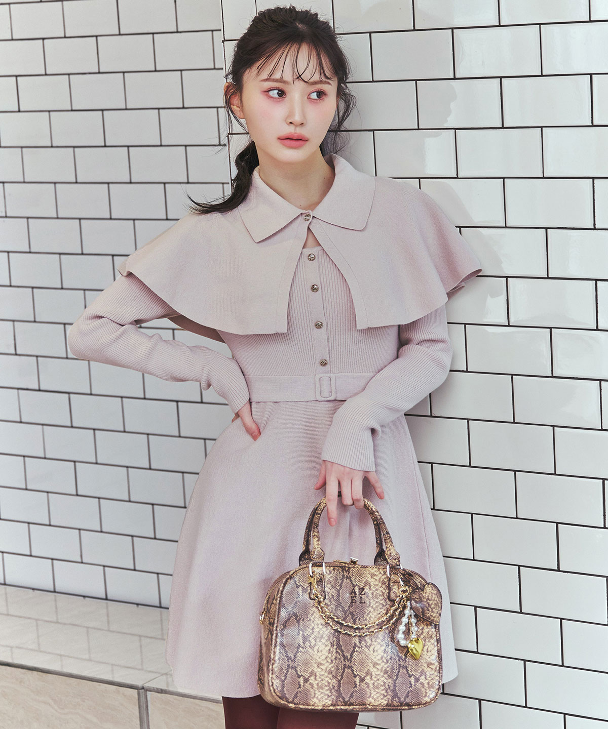 ケープSETニットフレアミニワンピース