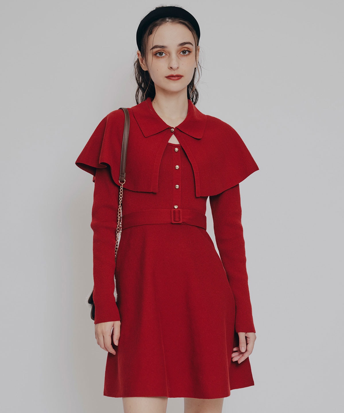 ケープSETニットフレアミニワンピース