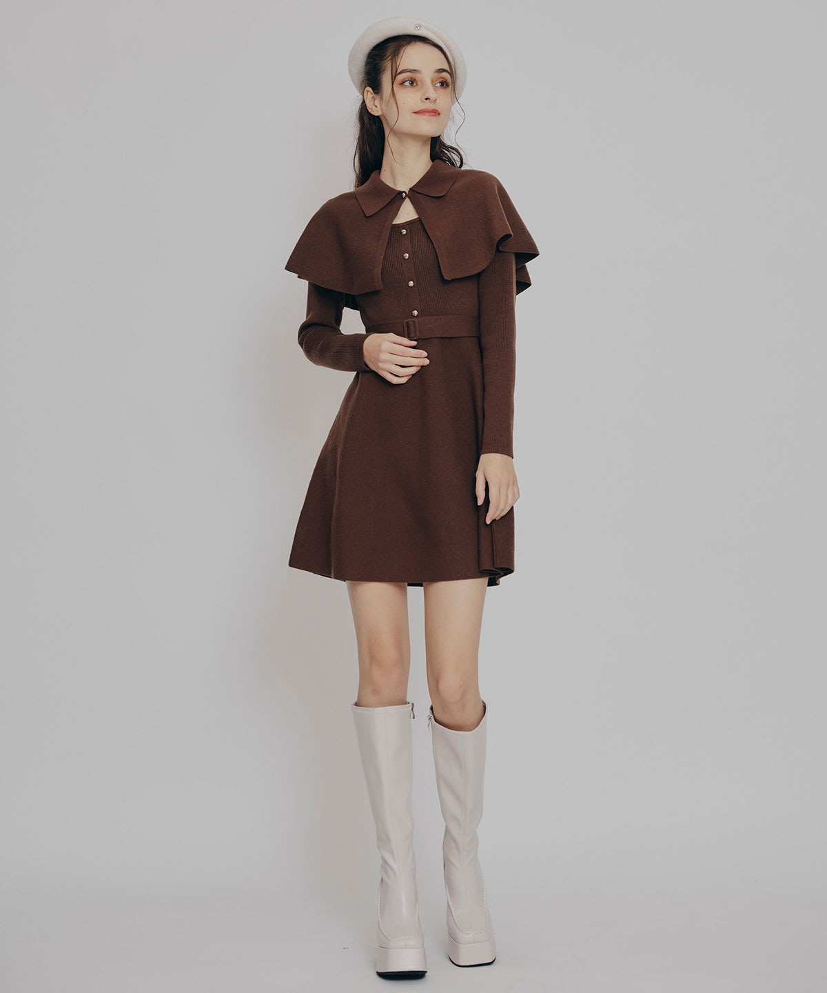 ケープSETニットフレアミニワンピース