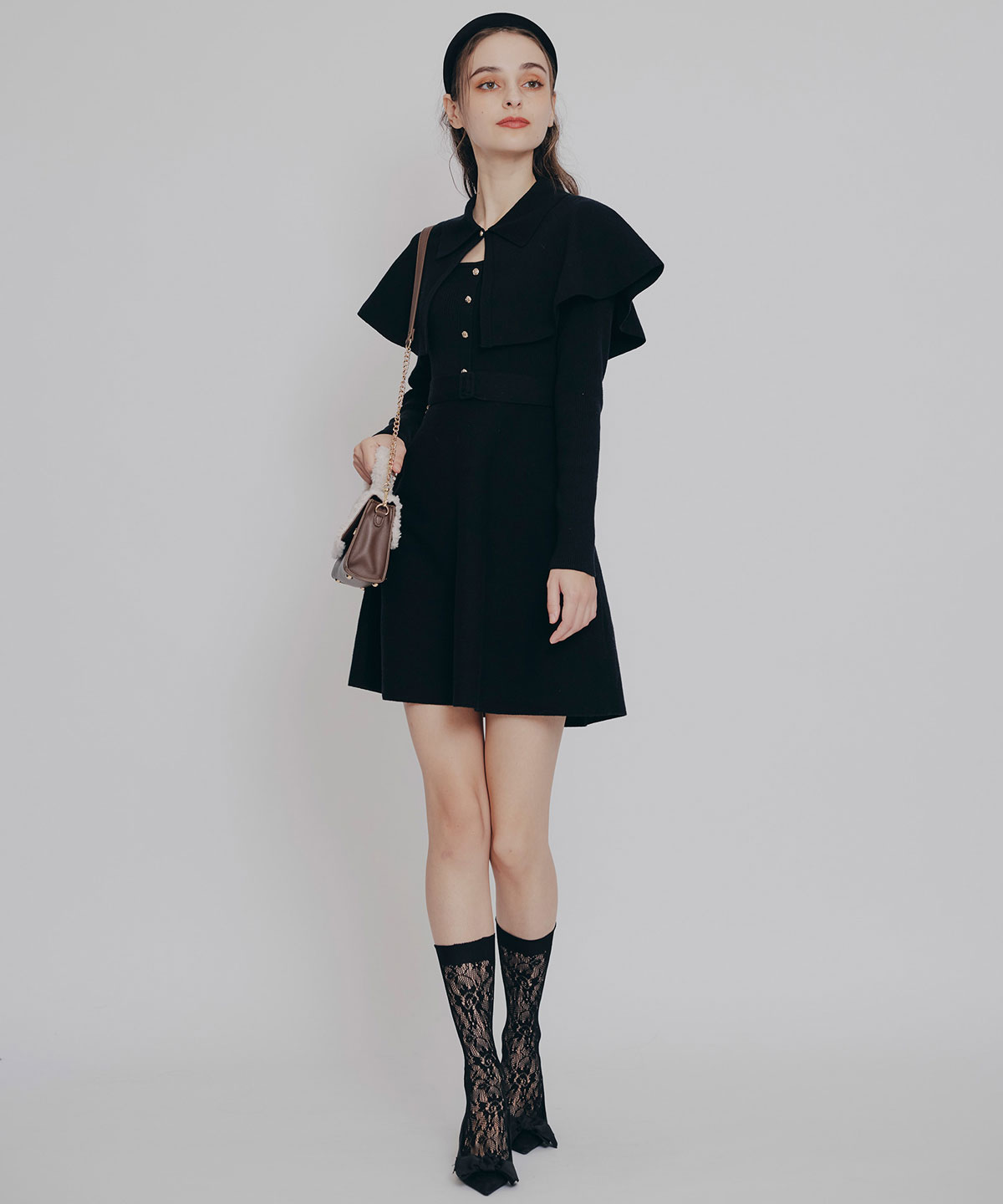 ケープSETニットフレアミニワンピース