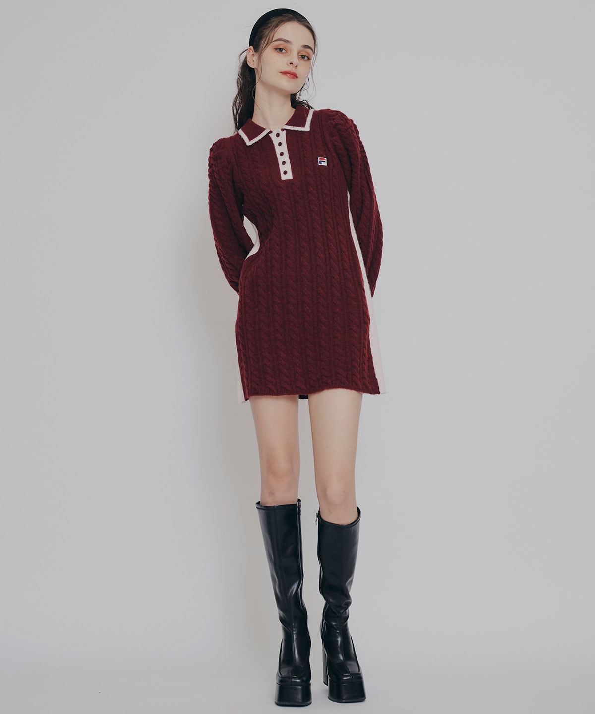 ［FILA×REDYAZEL］ケーブルニットポロミニワンピース